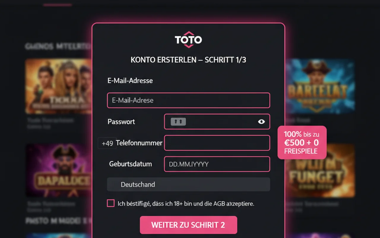 Registrierung in unter 60 Sekunden – Toto